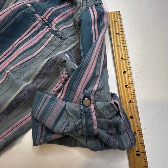 The North Face women's organic cotton striped snap button down 3/4 sleeve size M - Picture 14 of 14